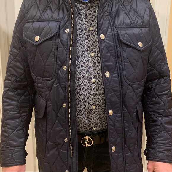 BURBERRY MEN’S GRANSWORTH NAVY BLUE DIAMOND NOVA CHECK COAT - Picture 2 of 15